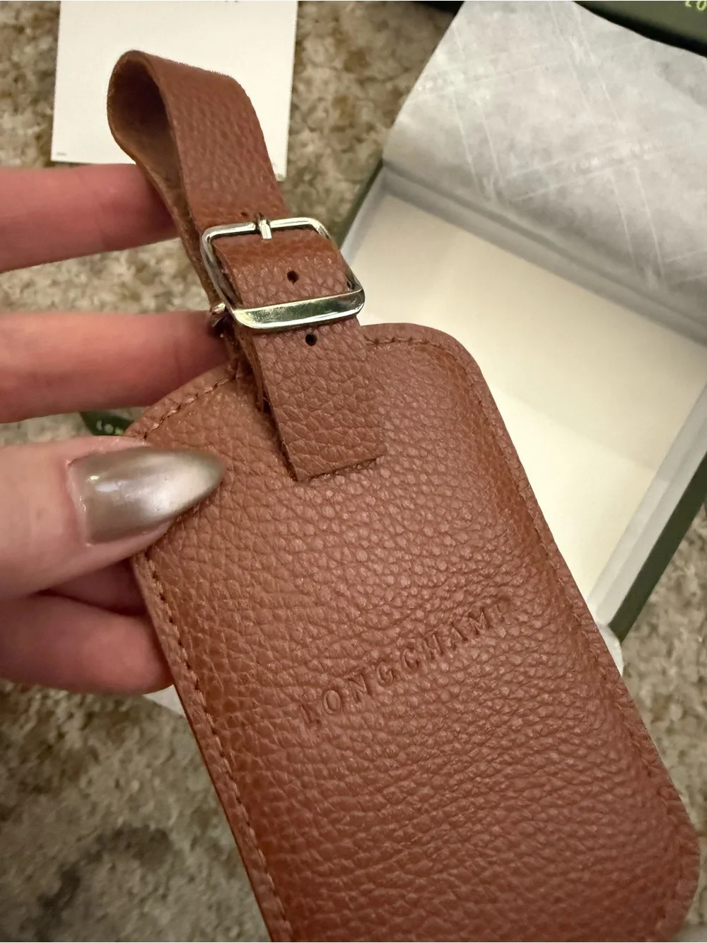 NEW Longchamp Le Foulonné Caramel Leather Luggage Tag Box Gift Packaging